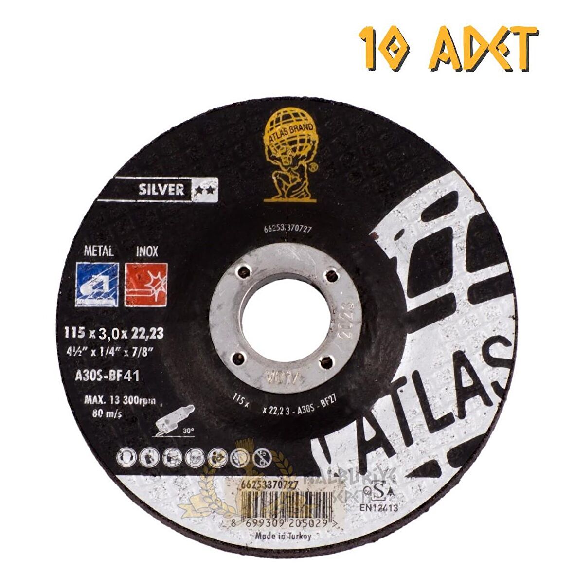 Atlas A30S-BF41 Metal İnox Daire Testere Kesme Taşı 3 x 115 mm. - 10 Adet