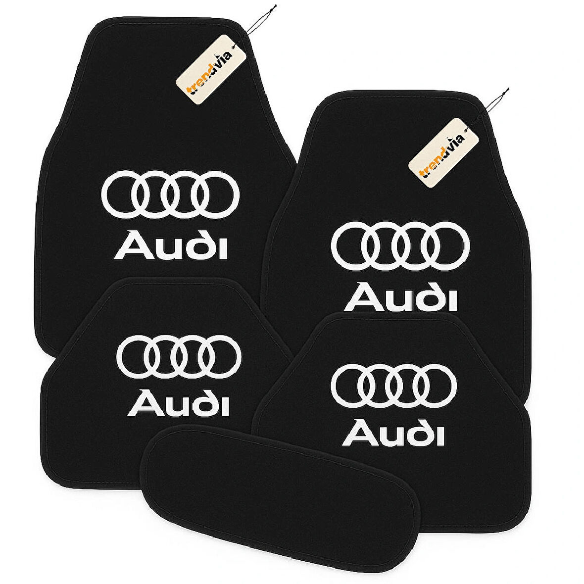 Siyah Renk Audi Logolu Araca Özel 5 Parça Oto Halı Paspas Seti | Su Geçirmez Kaymaz Tabanlı