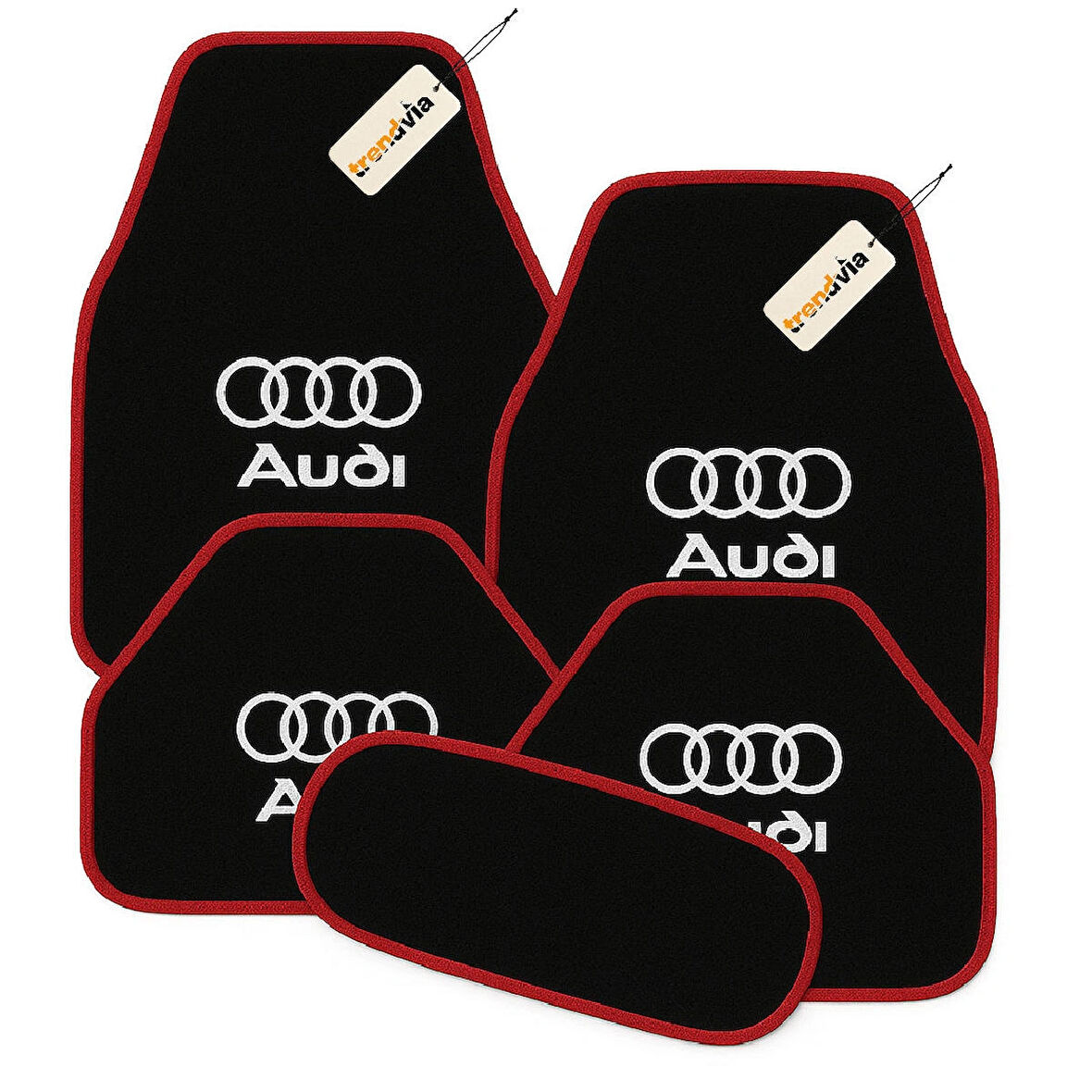 Siyah Kırmızı Renk Audi Logolu Araca Özel 5 Parça Oto Halı Paspas Seti | Su Geçirmez Kaymaz Tabanlı