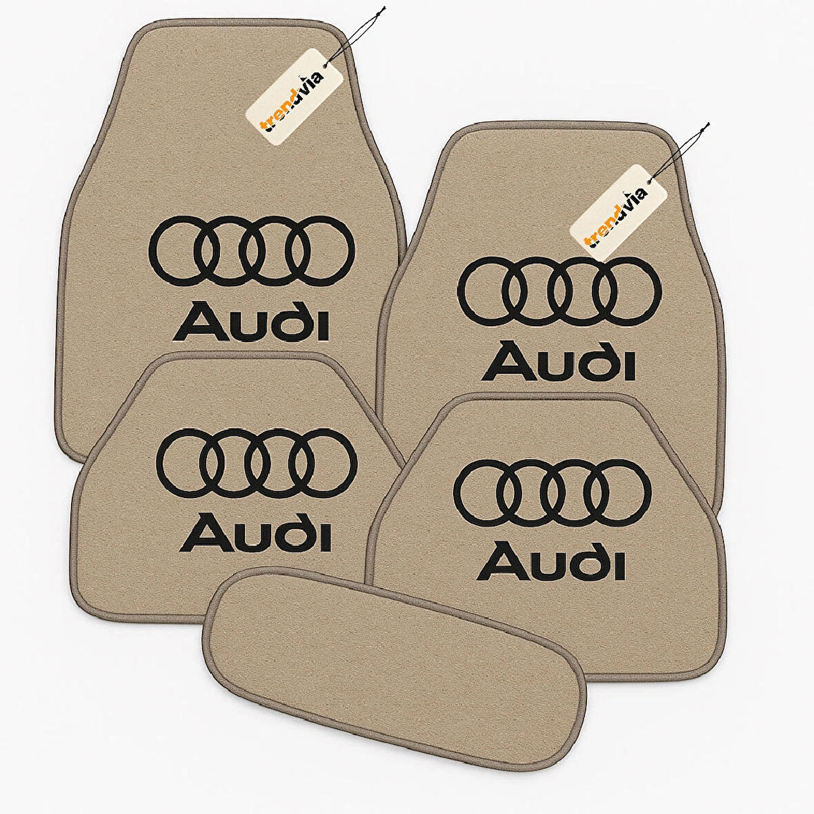 Bej Renk Audi Logolu Araca Özel 5 Parça Oto Halı Paspas Seti | Su Geçirmez Kaymaz Tabanlı