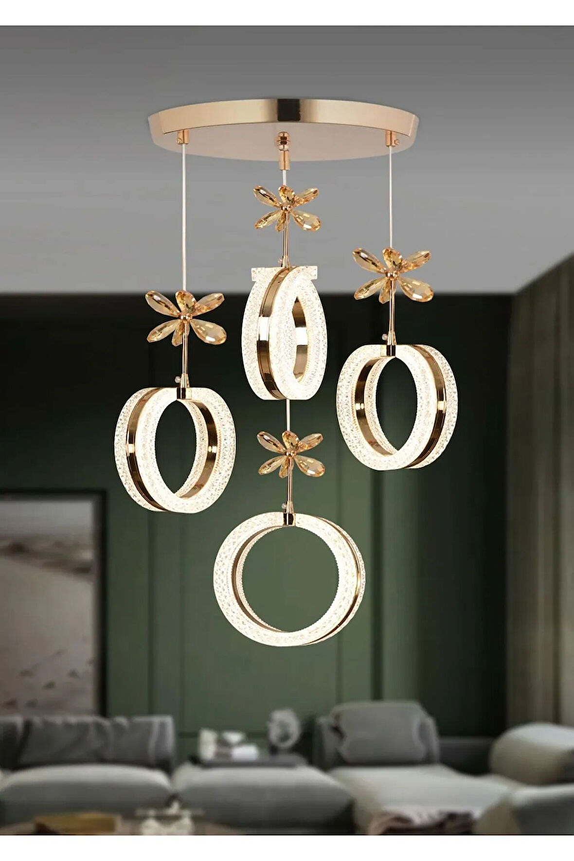 Aurea Model 4’lü Gold 3 Renk Modu Ledli Kristal Taşlı