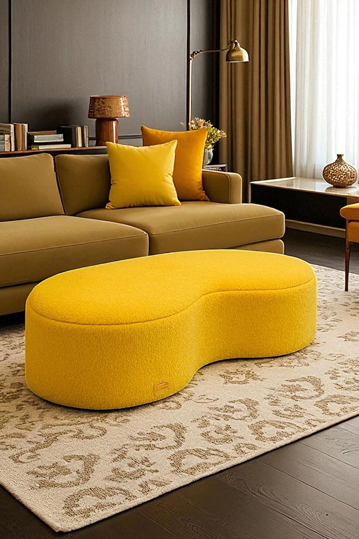 AUREA Teddy Peluş Bulut Şekilli Puf – Yuvarlak Kenarlı Modern Oturma Pufu