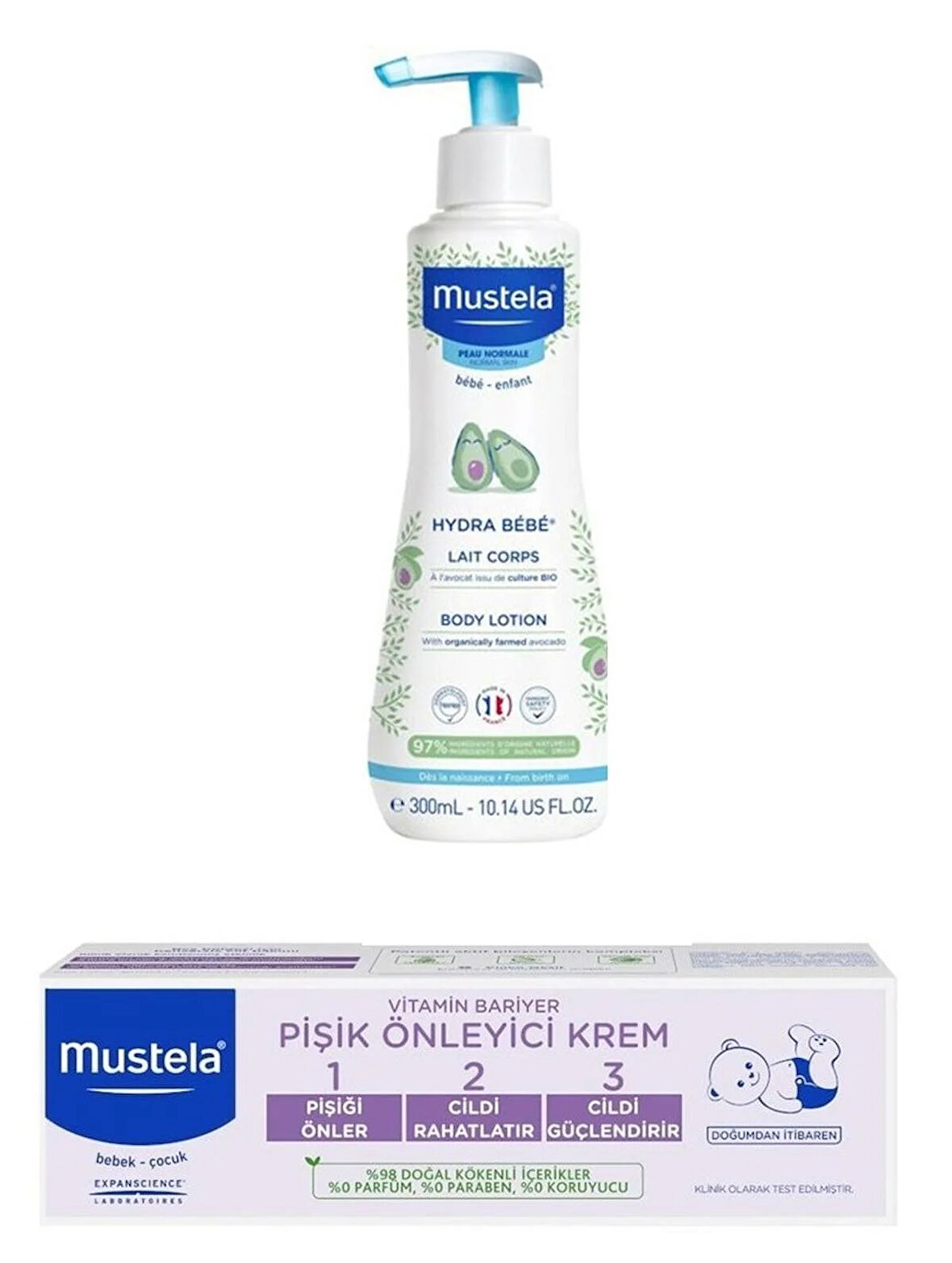 Mustela Hydra Bebe Günlük Kullanıma Uygun Vücut Losyonu 300ml - Vitamin Barrier 1-2-3 Cream 50ml