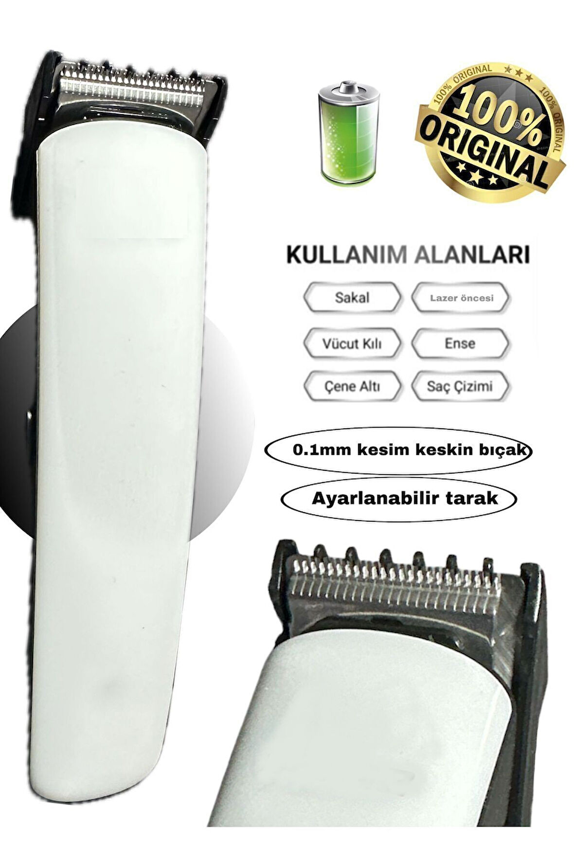 Şarjlı Lazer Öncesi Vücut Tüy Kısaltma Sakal Ense Çizim Tıraş Makinesi 1014
