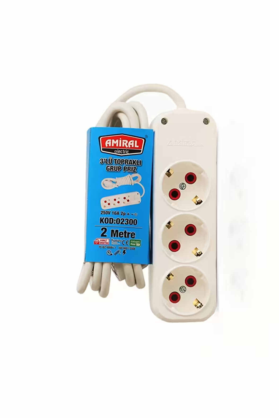 3 lü Topraklı Anahtarlı 2 Metre Kablolu Grup Priz