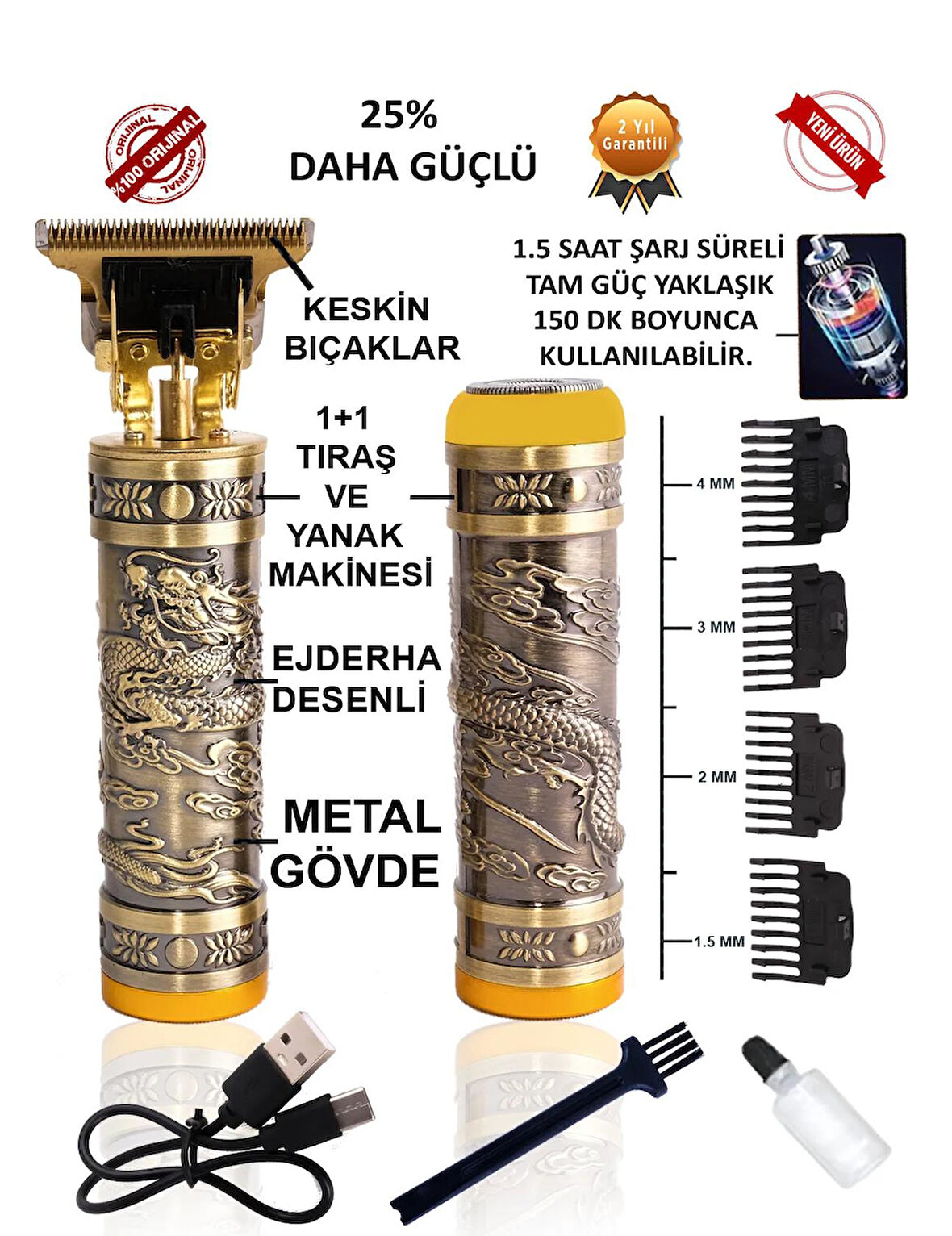 2 In 1 Profosyonel Suya Dayanaklı Ense Ve Yanak Makinası KP-2074
