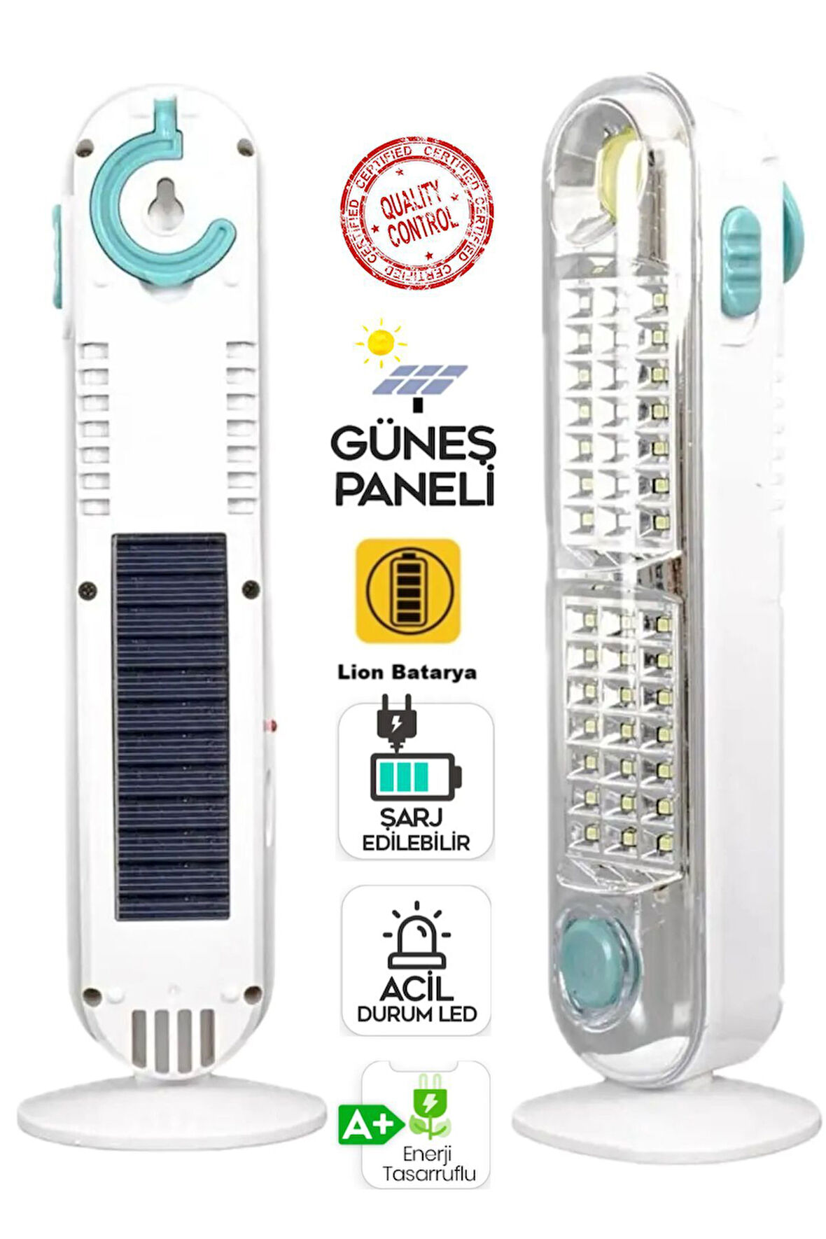 42 Ledli + Fener Solar Güneş Panelli Ultra Güçlü Ledli Şarjlı Işıldak V-005
