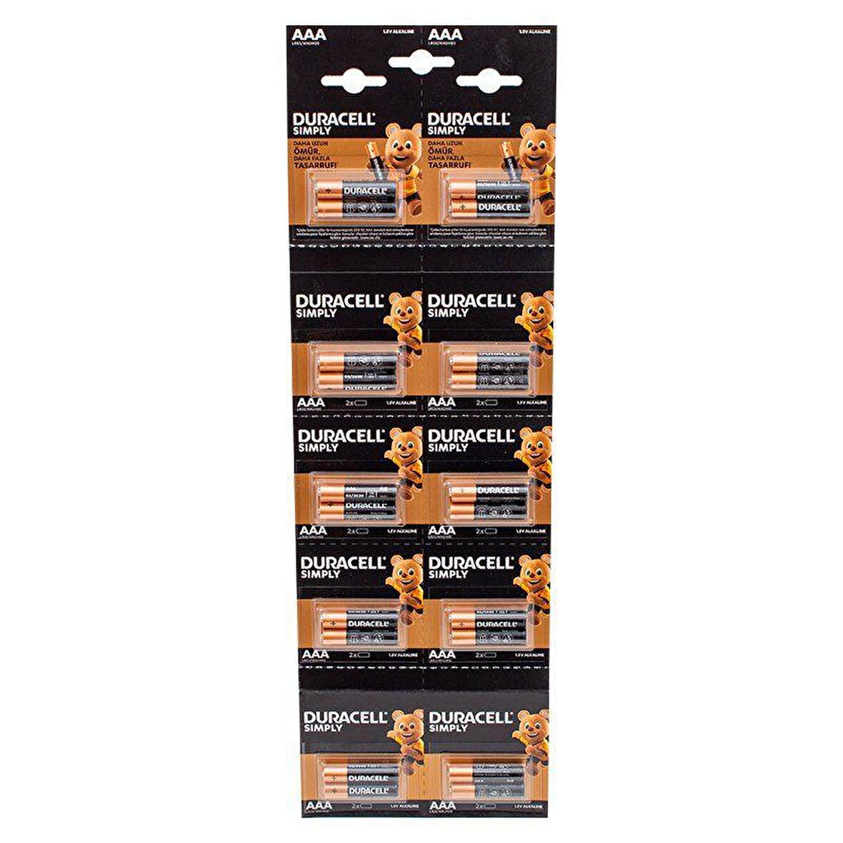 Duracell 1.5V İnce AAA 20'li Alkalin Pil LR03/MN20