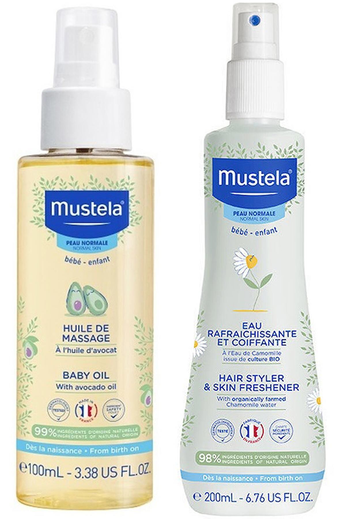 Mustela Bebek Bakım Masaj Yağı 100ml - Organik Papatya Suyu ile Canlandırıcı ve Şekillendirici Sprey 200 ml