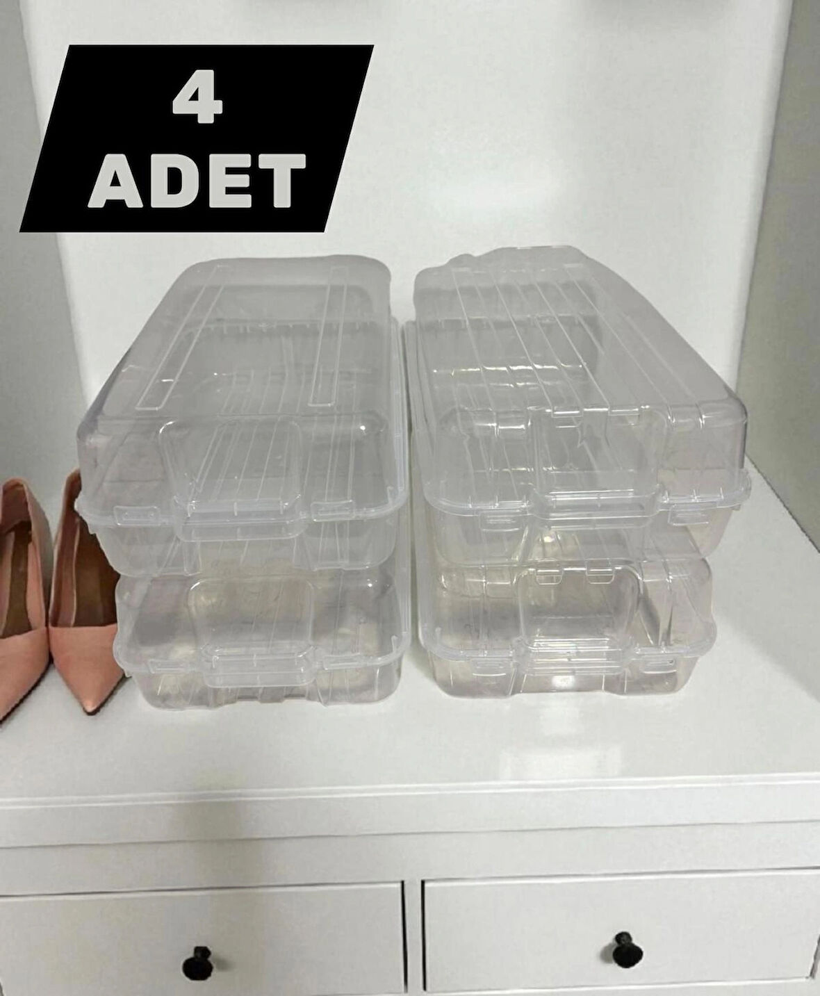  Şeffaf Ayakkabı Saklama Kutusu - 4'lü Set