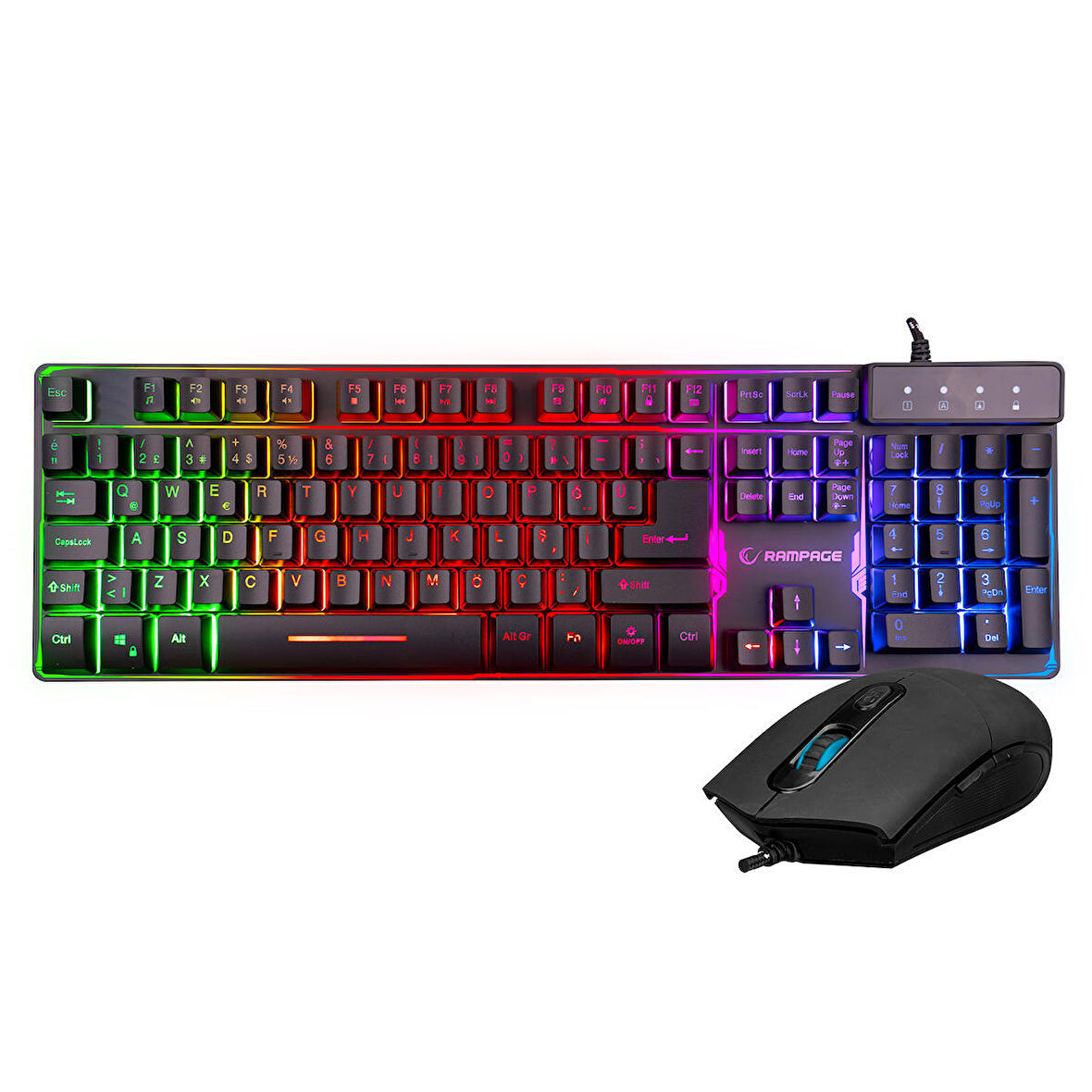 Rampage Km- 9858 Jazzy Siyah Rainbow Backlight Makro Tuşlu Gaming Klavye + 3600 Dpi Mouse Set