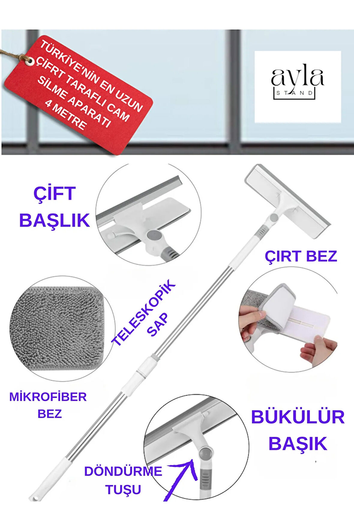 Türkiyenin En Uzun Teleskopik Çekçekli Pencere Temizleyicisi ( 4 METRE )