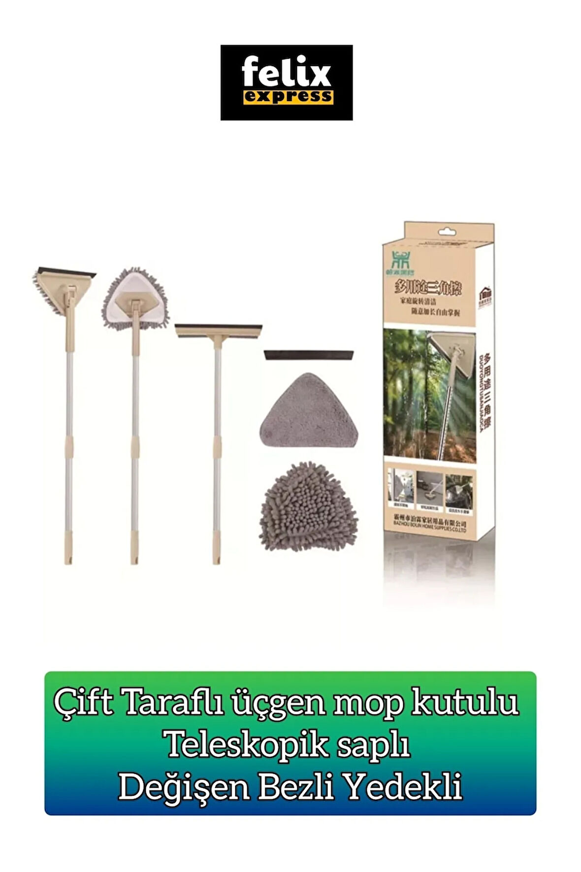 Üçgen Mop Cam Parke Fayans Temizleme , Mikrofiber Teleskopik Sap