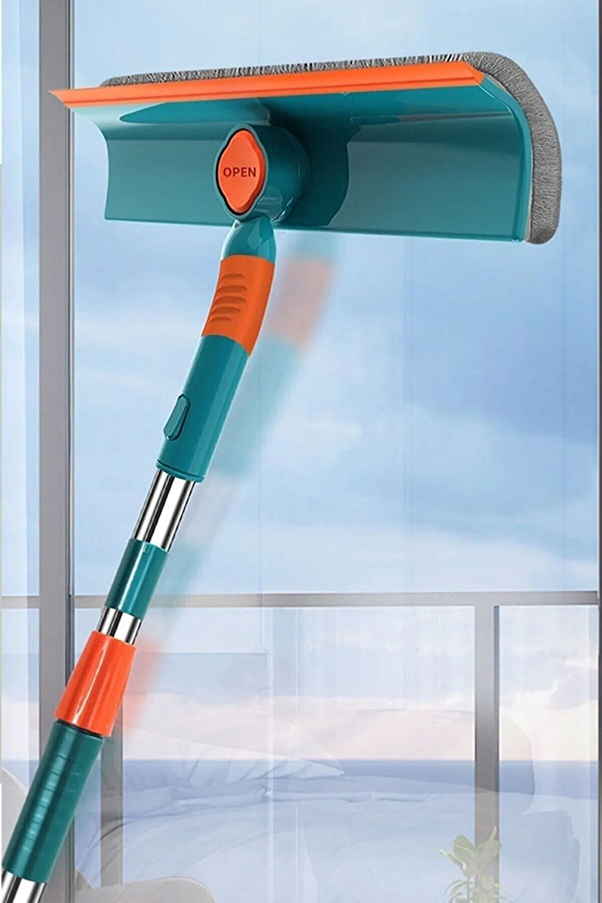 180 Derece Dönebilen Teleskopik Çift Taraflı Pratik Cam Silme Aparatı Uzayabilen Cam Silme