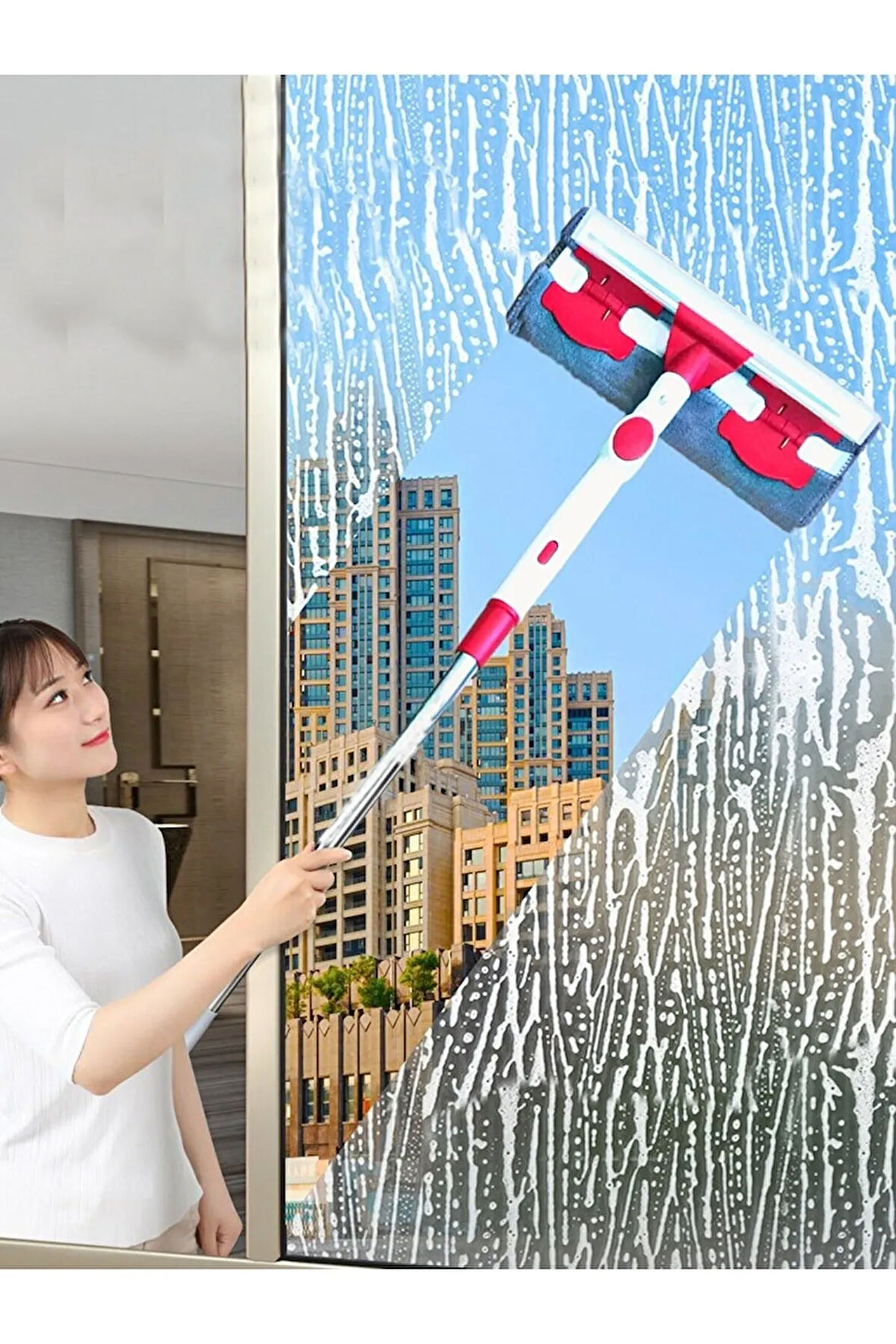 Çift Taraflı Bükülebilir Cam Duvar Fayans Tilme Temizlik Aparatı Sihirli Mop Yedek Bezli Camsil