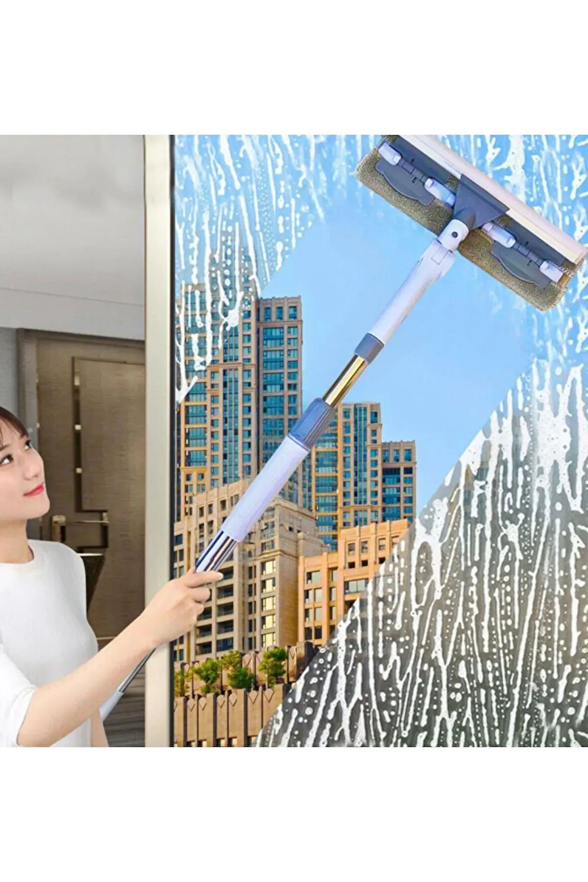 Uzatılabilir Uzun Saplı Pencere Temizleyici Temizleme Fırçası Cam Temizleyici Banyo Fırça Zemin