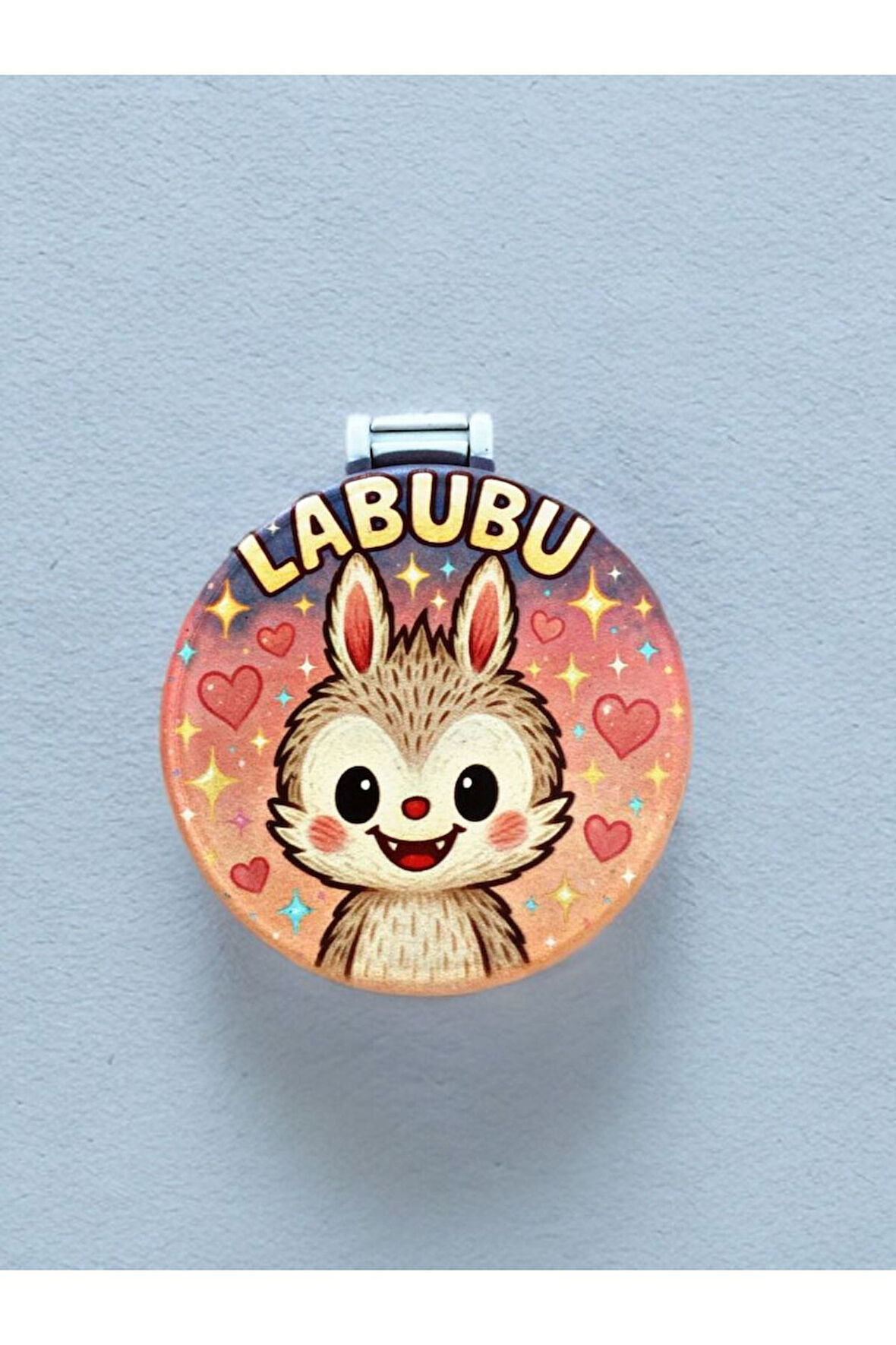 LABUBU temalı Plastik El Aynası. Çap: 9cm. Çift Taraflı