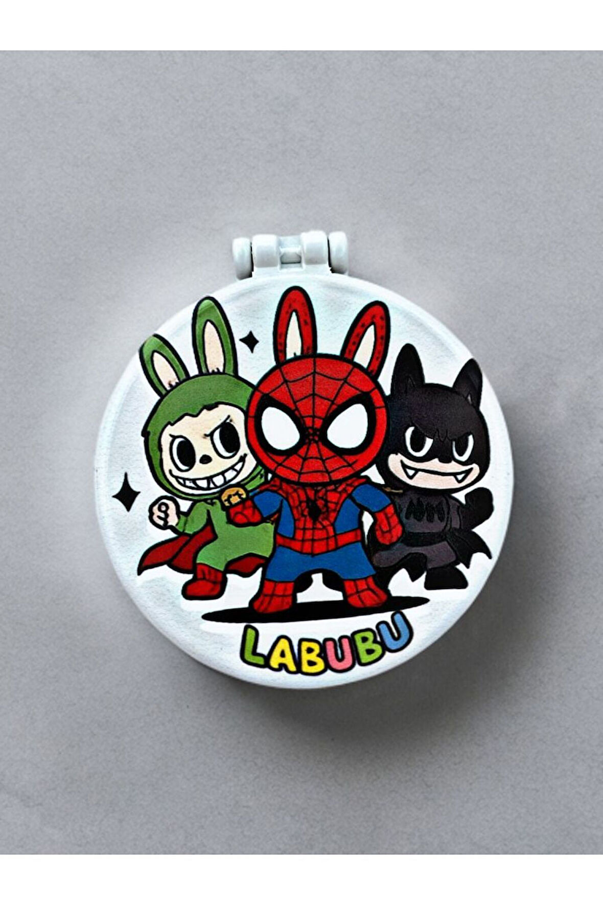 LABUBU Baskılı Plastik El Aynası. Çap: 9cm. Çift Taraflı Ayna.