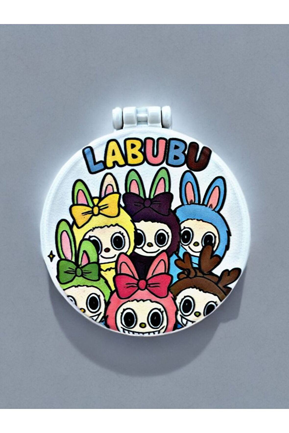 LABUBU Baskılı Plastik El Aynası. Çap: 9cm. Çift Taraflı Ayna. Turkuaz