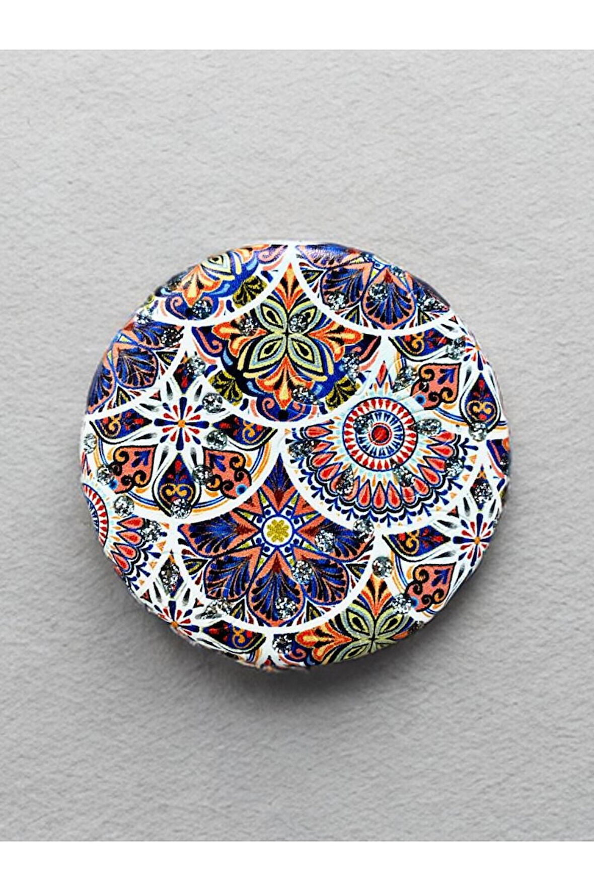 Işıltılı Karışık Desenli Çift Taraflı Yuvarlak Cep Çanta Makyaj Aynası 7cm çap