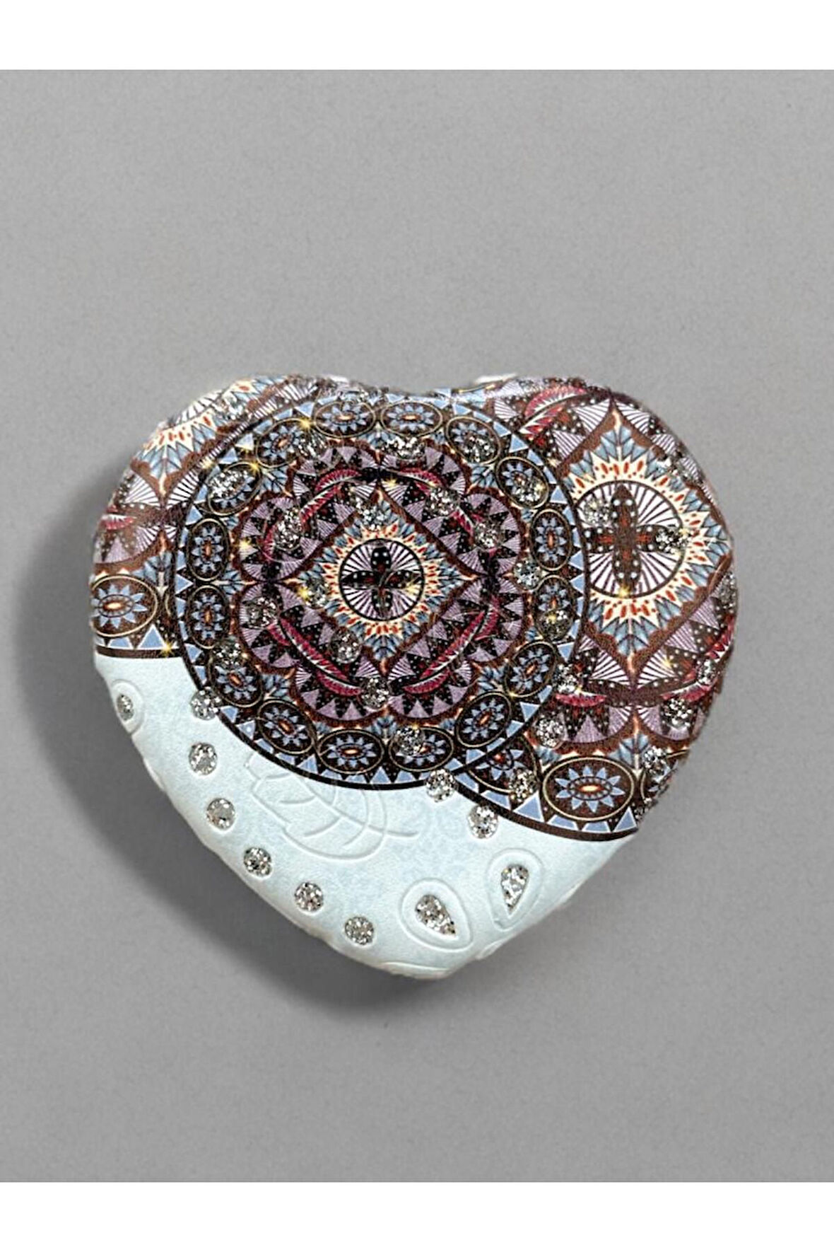 Işıltılı Karışık Desenli Çift Taraflı Kalp Şeklinde Cep Aynası Çanta Makyaj Aynası 7cm x 7cm