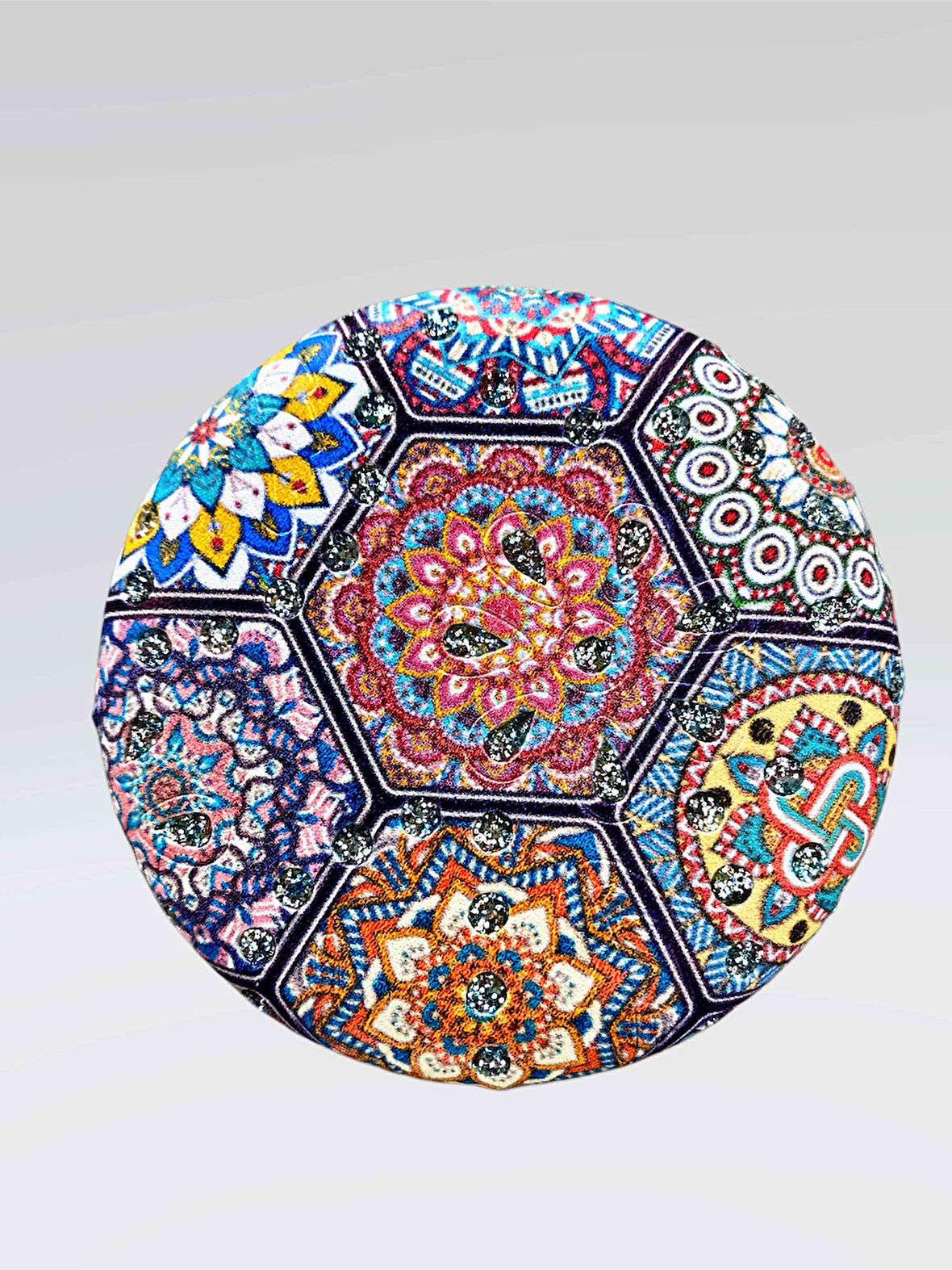 Işıltılı Karışık Desenli Çift Taraflı Yuvarlak Cep Çanta Makyaj El Aynası 7cm çap (KOD:26)