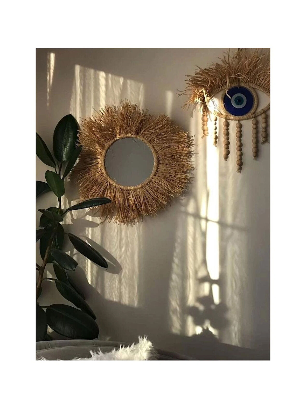 2li Nazar Boncuklu Rafya Duvar Süsü