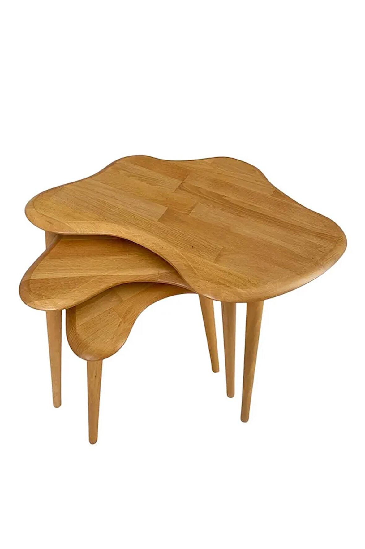 Fawdecor Asimetrik Masif Ahşap Zigon Sehpa Takımı 3'lü Set Modern Bohem Tarz Doğal Ağaç Yan Sehpa