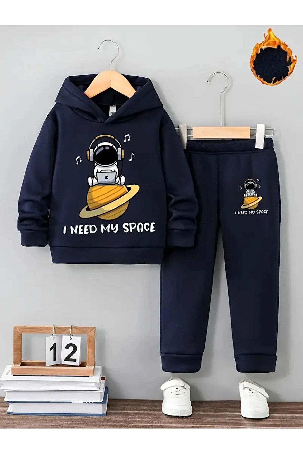 Maki Home uzay astronot baskılı lacivert kız erkek çocuk eşofman takımı 5 6 7 8 9 10 11 12 yaş