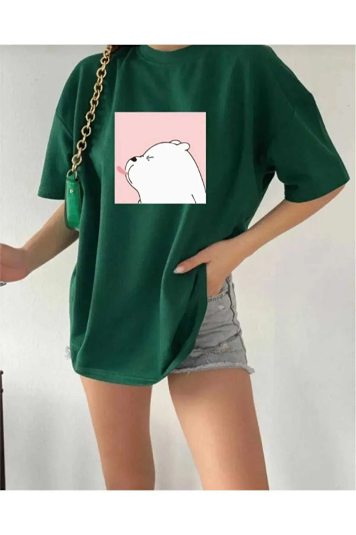 malkoçbey sevimli ayı baskılı oversize basic t-şhirt