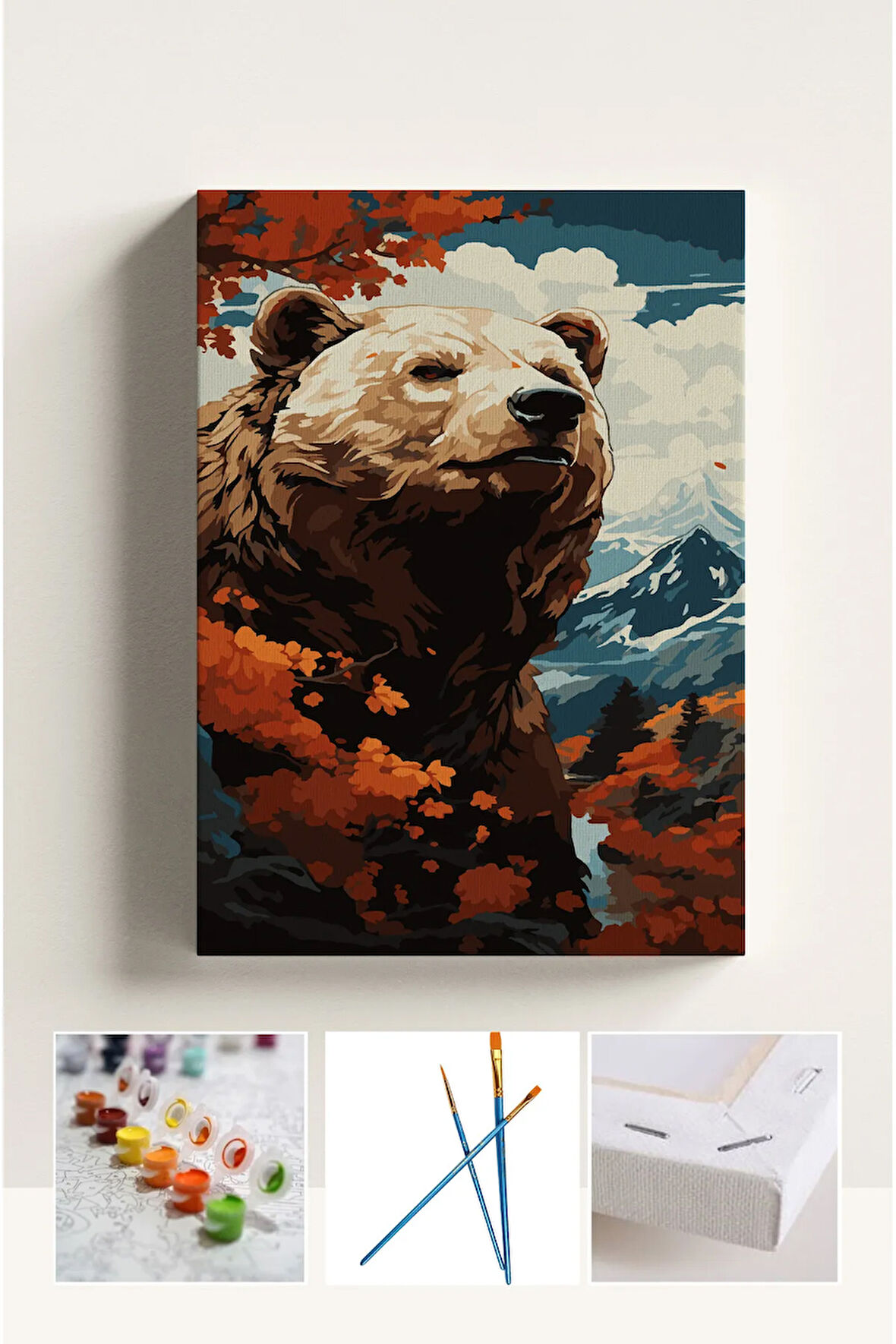 Sayılarla Boyama Ayı Tuval Seti Fırça Boya Dahil (Çıtalı) 40x50 CM