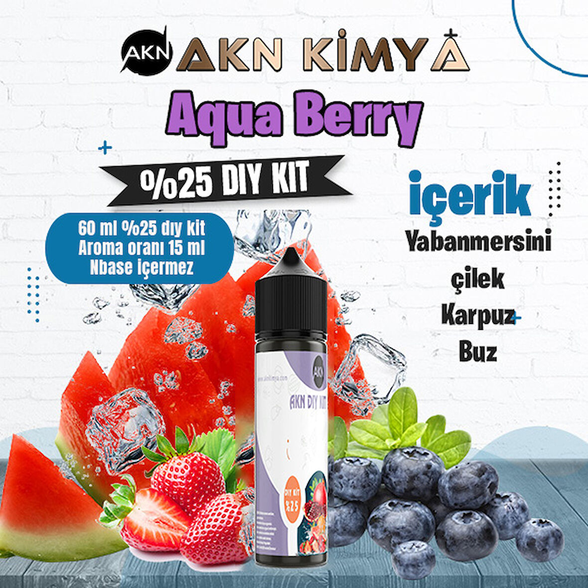 Aquaberry Yoğun Dıy Kit Yabanmersini Çilek Karpuz Buz Gıda Aroması %25 Oranda Aroma İçerir (Hazır Değildir )
