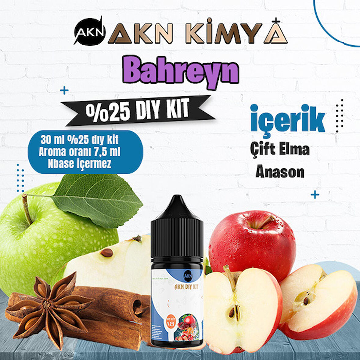 Bahreyn Yoğun Dıy Kit Çift Elma Anason Gıda Aroması %25 Oranda Aroma İçerir (Hazır Değildir )