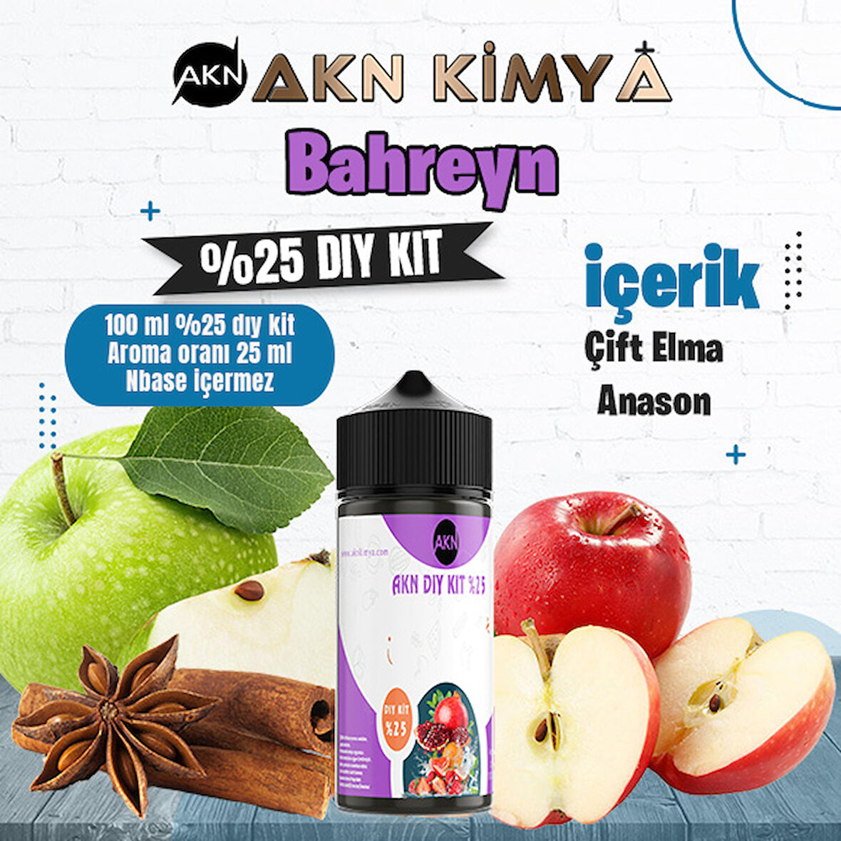 Bahreyn Yoğun Dıy Kit Çift Elma Anason Gıda Aroması %25 Oranda Aroma İçerir (Hazır Değildir )