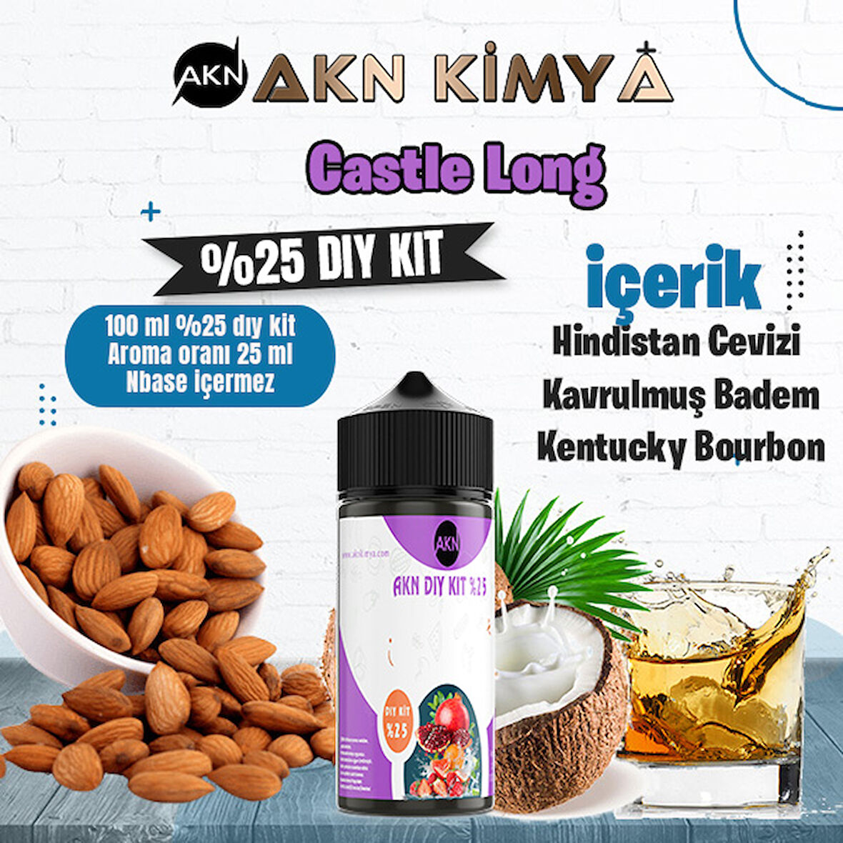 Castle Long Five Pawns Yoğun Dıy Kit Kavrulmuş Badem Bourbon Gıda Aroması %25 Oranda Aroma İçerir (Hazır Değildir )