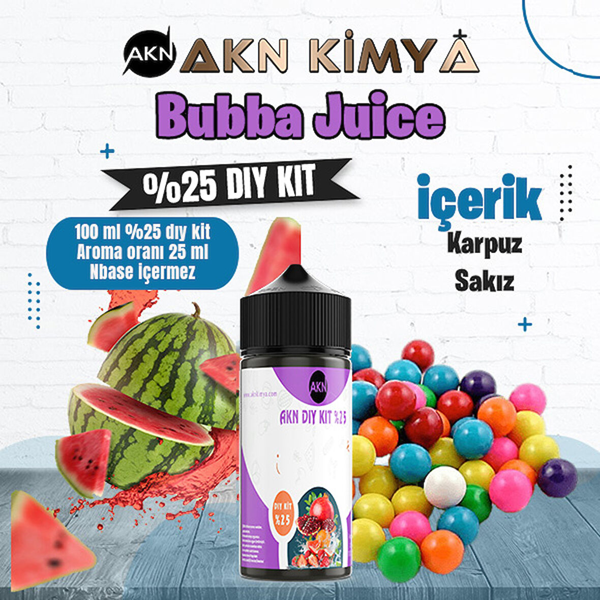 Bubba Juice Yoğun Dıy Kit Karpuz Sakız Gıda Aroması %25 Oranda Aroma İçerir (Hazır Değildir )