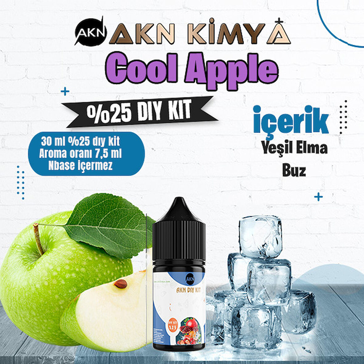 Cool Apple Yoğun Dıy Kit Yeşil Elma Buz Gıda Aroması %25 Oranda Aroma İçerir (Hazır Değildir )