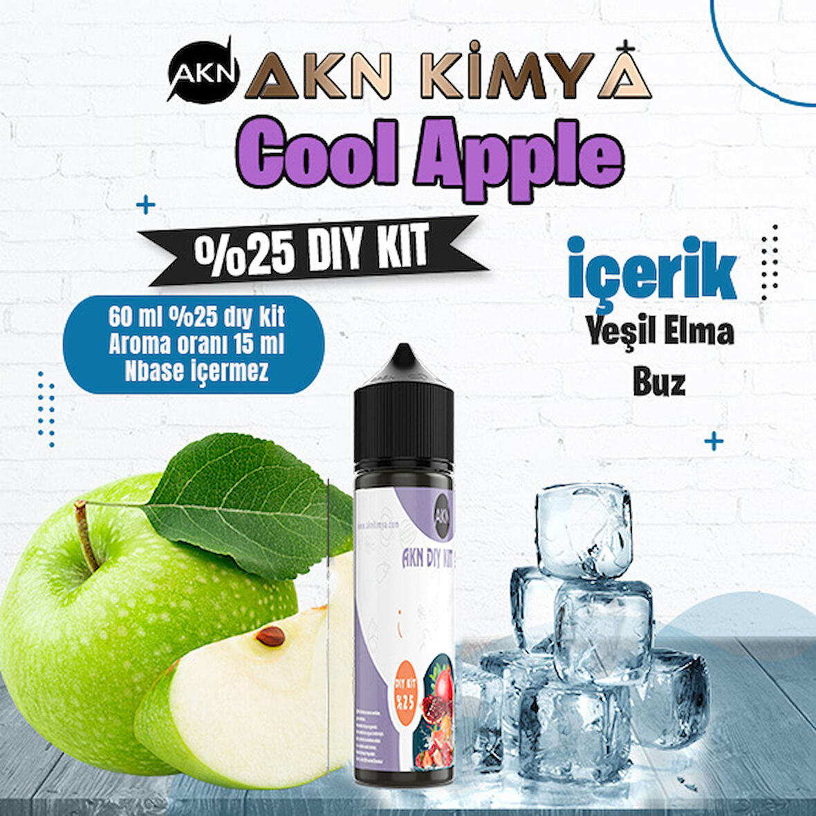 Cool Apple Yoğun Dıy Kit Yeşil Elma Buz Gıda Aroması %25 Oranda Aroma İçerir (Hazır Değildir )
