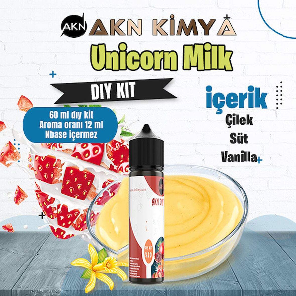 Unicorn Milk Cutwood Dıy Kit Çilek Süt Vanilya Gıda Aroması %20 Oranda Aroma İçerir (Hazır Değildir )