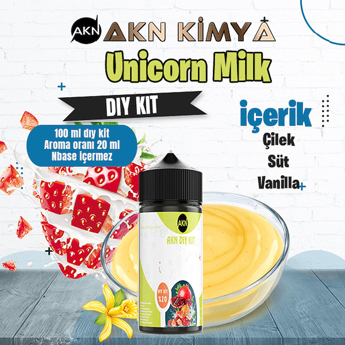 Unicorn Milk Cutwood Dıy Kit Çilek Süt Vanilya Gıda Aroması %20 Oranda Aroma İçerir (Hazır Değildir )