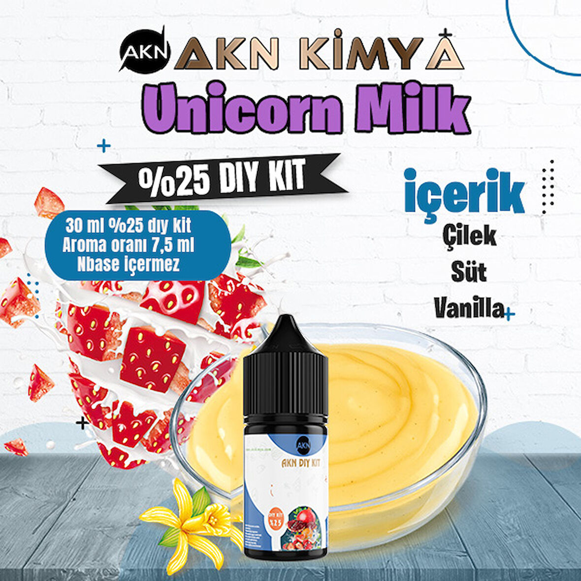 Unicorn Milk Cutwood Yoğun Dıy Kit Çilek Süt Vanilya Gıda Aroması %25 Oranda Aroma İçerir (Hazır Değildir )