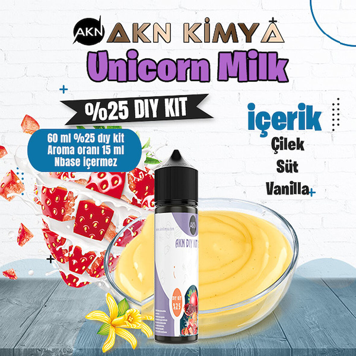 Unicorn Milk Cutwood Yoğun Dıy Kit Çilek Süt Vanilya Gıda Aroması %25 Oranda Aroma İçerir (Hazır Değildir )
