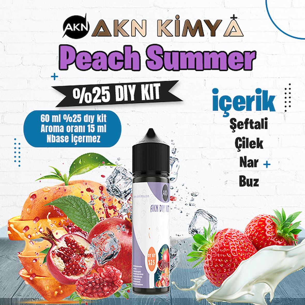 Peach Summer Yoğun Dıy Kit Şeftali Çilek Nar Buz Gıda Aroması %25 Oranda Aroma İçerir (Hazır Değildir )