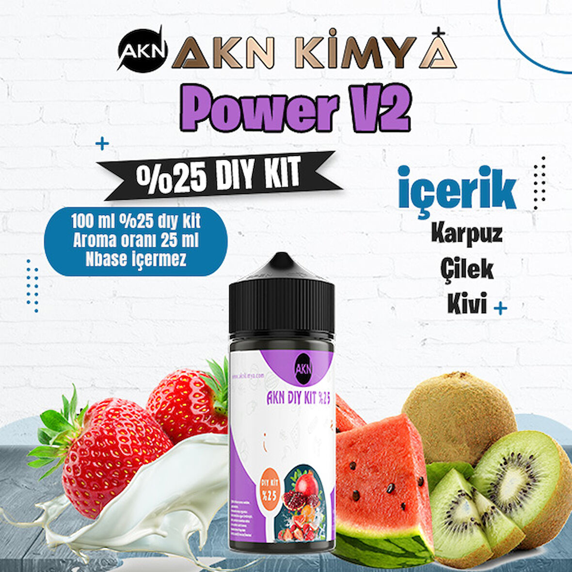Power V2 Yoğun Dıy Kit Karpuz Çilek Kivi Gıda Aroması %25 Oranda Aroma İçerir (Hazır Değildir )