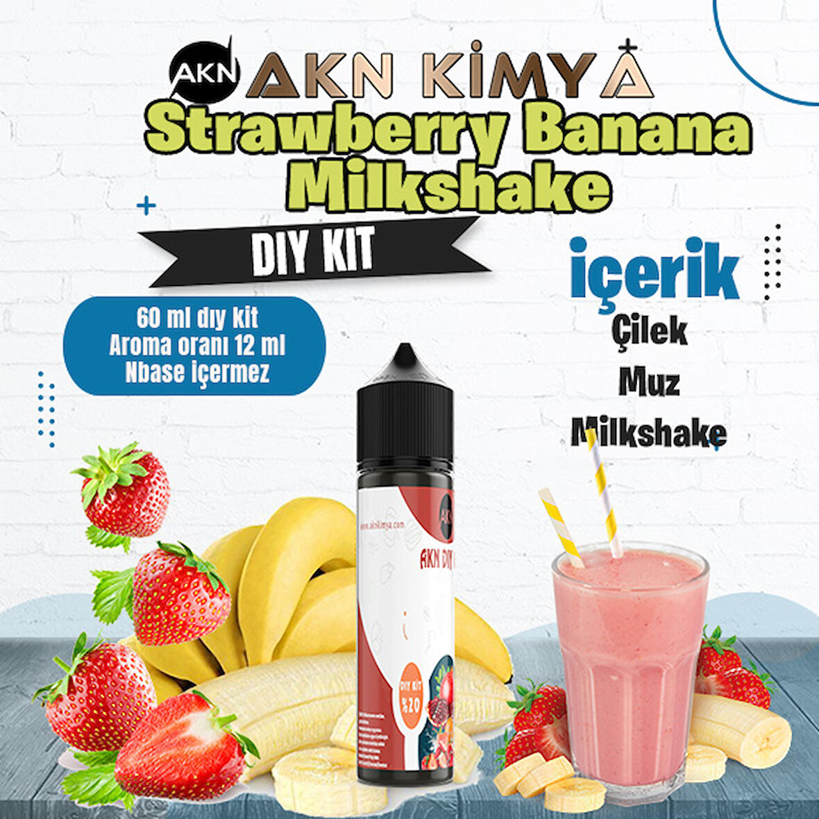 Strawberry Banana Milkshake Dıy Kit Çilek Muz Gıda Aroması %20 Oranda Aroma İçerir (Hazır Değildir )