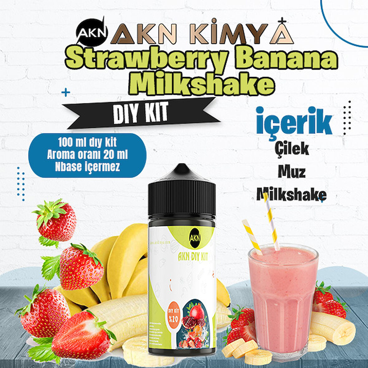 Strawberry Banana Milkshake Dıy Kit Çilek Muz Gıda Aroması %20 Oranda Aroma İçerir (Hazır Değildir )