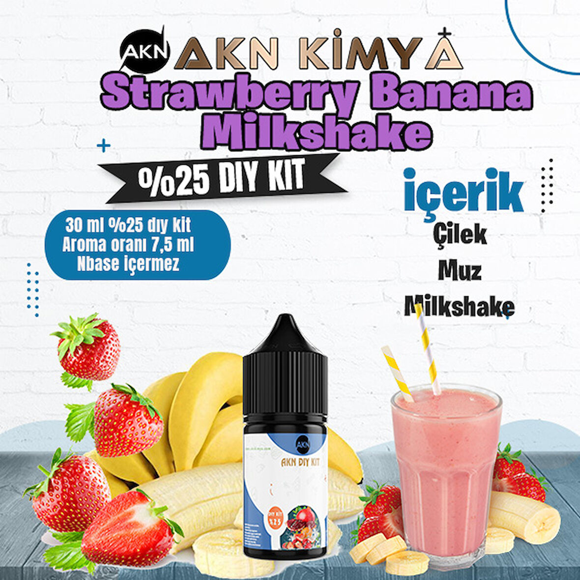 Strawberry Banana Milkshake Yoğun Dıy Kit Çilek Muz Gıda Aroması %25 Oranda Aroma İçerir (Hazır Değildir )
