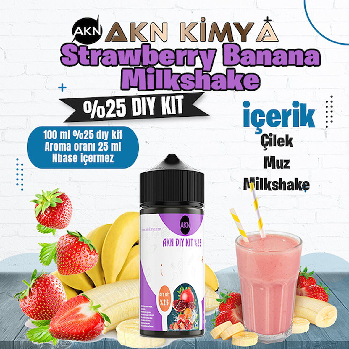 Strawberry Banana Milkshake Yoğun Dıy Kit Çilek Muz Gıda Aroması %25 Oranda Aroma İçerir (Hazır Değildir )