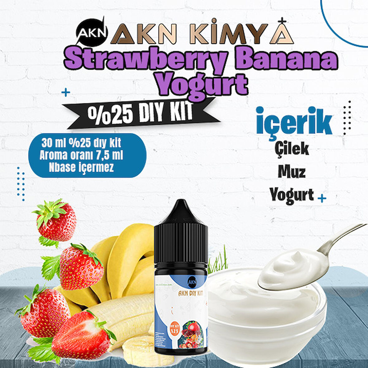 Strawberry Banana Yoğurt Yoğun Dıy Kit Çilek Muz Yogurt Gıda Aroması %25 Oranda Aroma İçerir (Hazır Değildir )