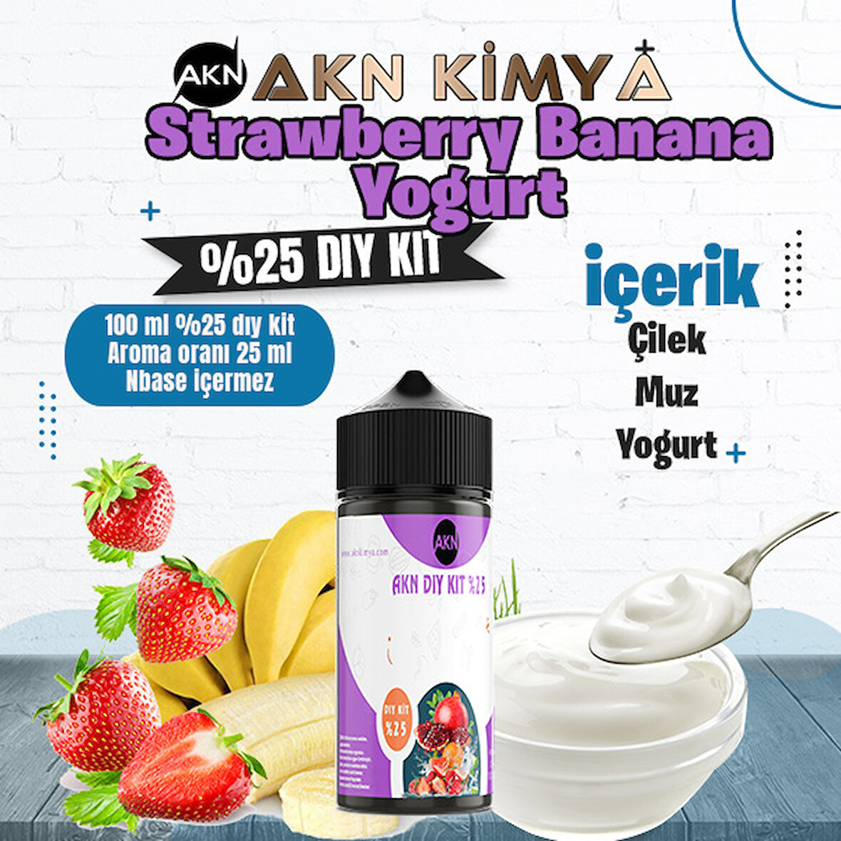 Strawberry Banana Yoğurt Yoğun Dıy Kit Çilek Muz Yogurt Gıda Aroması %25 Oranda Aroma İçerir (Hazır Değildir )